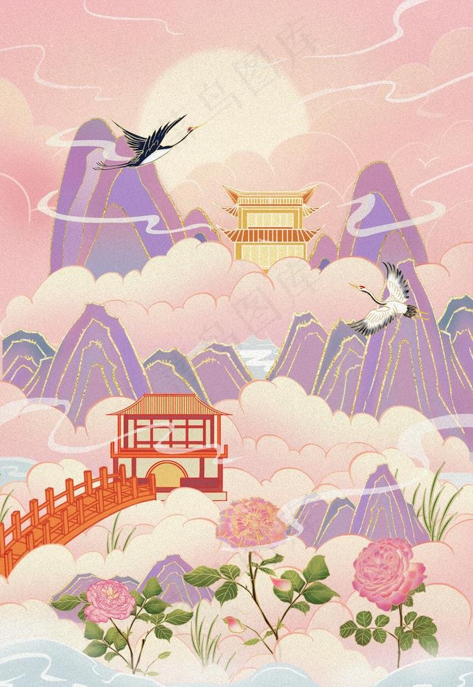 国潮山水图片(1701x2551)psd模版下载