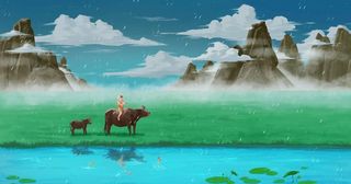 放牛的牧童图片