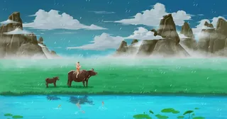 放牛的牧童图片