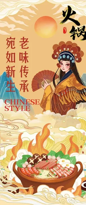 国潮海报京剧火锅美食灯箱设计图片
