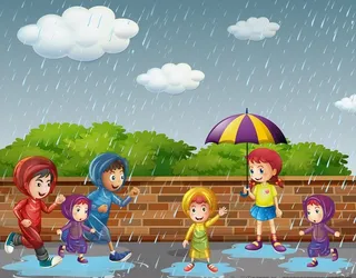 卡通雨季儿童图片