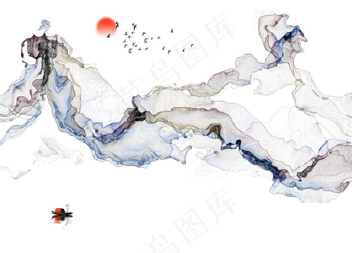 山水画 中式背景墙 装饰画图片