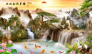 聚宝盆山水背景墙图片