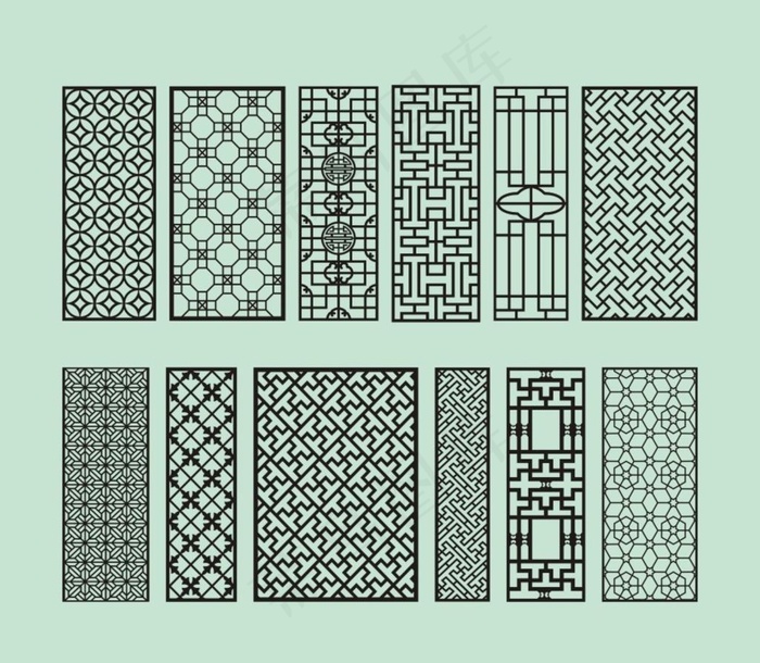 中式屏风 传统窗格雕刻 图片cdr矢量模版下载