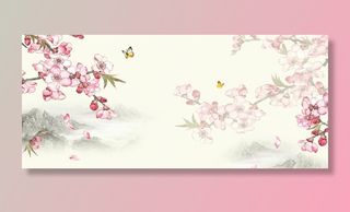 手绘桃花插画海报图片