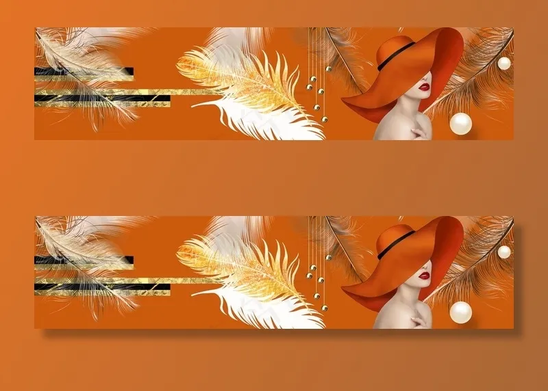 美女芭蕉叶床头装饰画图片(8858x2362)psd模版下载