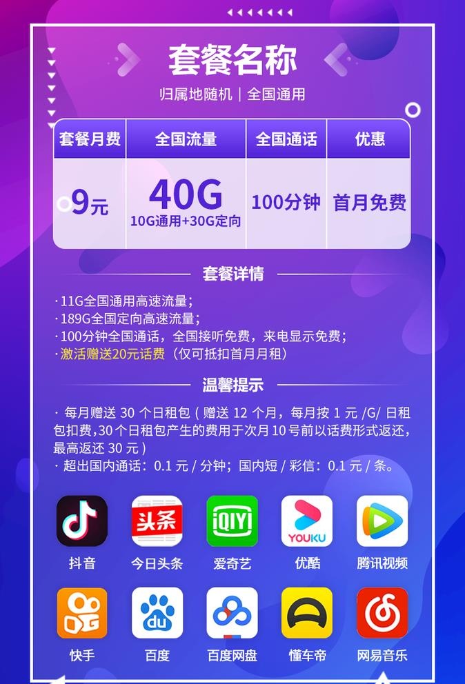 通信类套餐资费详情模板蓝紫色图片(790x1200)psd模版下载