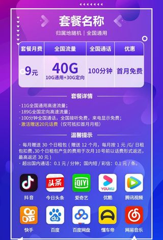 通信类套餐资费详情模板蓝紫色图片
