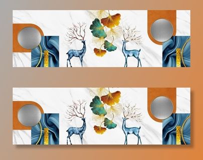 北欧发财麋鹿三联画图片