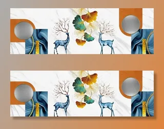 北欧发财麋鹿三联画图片