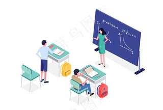 手绘 卡通 老师 学生上课状态图片