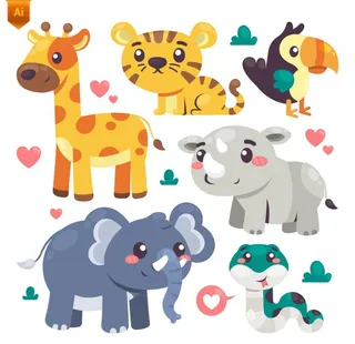 扁平卡通动物插画图片