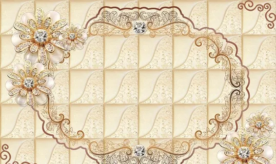 华丽珠宝钻石花朵软包欧式电视背图片 华丽珠宝钻石花朵软包欧式电视背图片