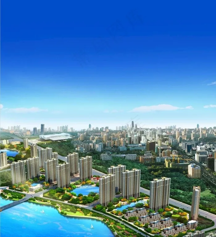 房地产 湖景 园林 效果图图片psd模版下载