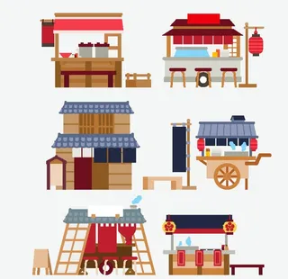 中式景点卡通设计图案图片