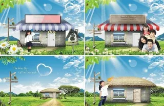 爱心小屋 幸福家庭 村庄 全家福 温馨图片