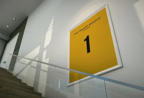 楼梯海报广告牌展示场景样机模板图片