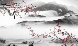 水墨山水中式创意梅花玄关屏风电图片