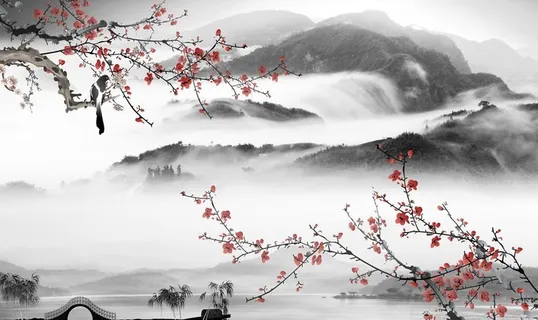 水墨山水中式创意梅花玄关屏风电图片 水墨山水中式创意梅花玄关屏风电图片