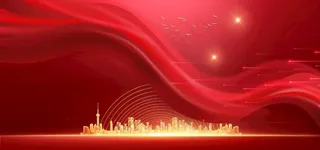 红色商务背景金色城市红绸素材图片