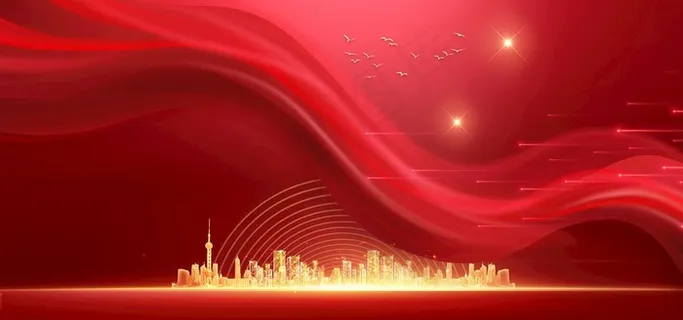 红色商务背景金色城市红绸素材图片 红色商务背景金色城市红绸素材图片