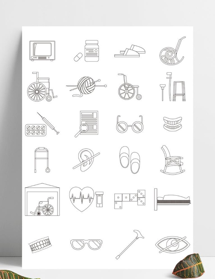 线描手绘可爱卡通关爱老人生活用图片ai矢量模版下载
