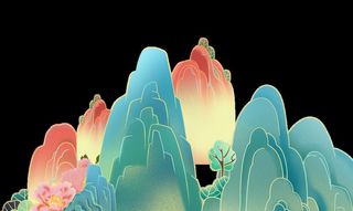 国潮山水边框图片