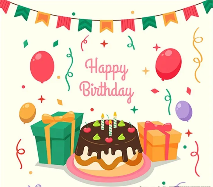 生日蛋糕和其他生日元素海报图片ai矢量模版下载