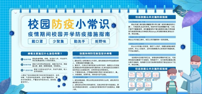 校园防疫小常识图片psd模版下载