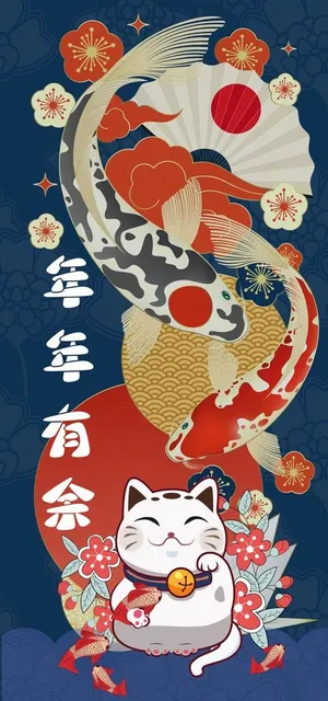 国潮插画卡通招财猫图片
