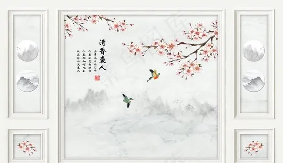 花鸟画梅花清香袭人背景墙图片