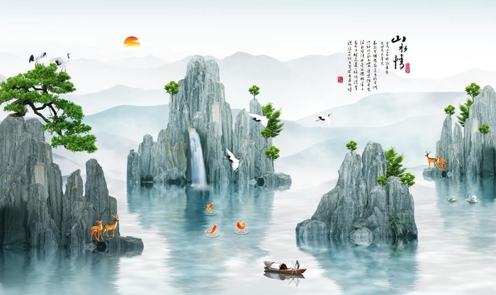 山水情意境山水水墨国画图片
