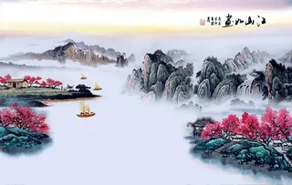中式江山如画山水影视背景墙图片