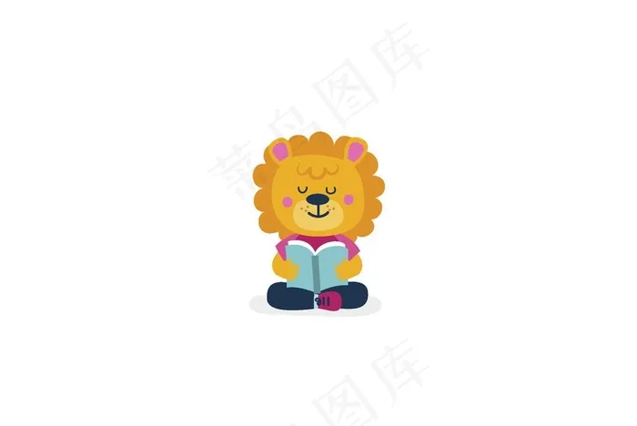 可爱卡通动物小狮子看书矢量图片ai矢量模版下载