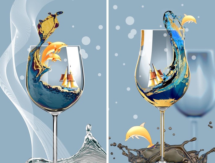 酒杯海景艺术挂画装饰画图片(7953x6299)psd模版下载