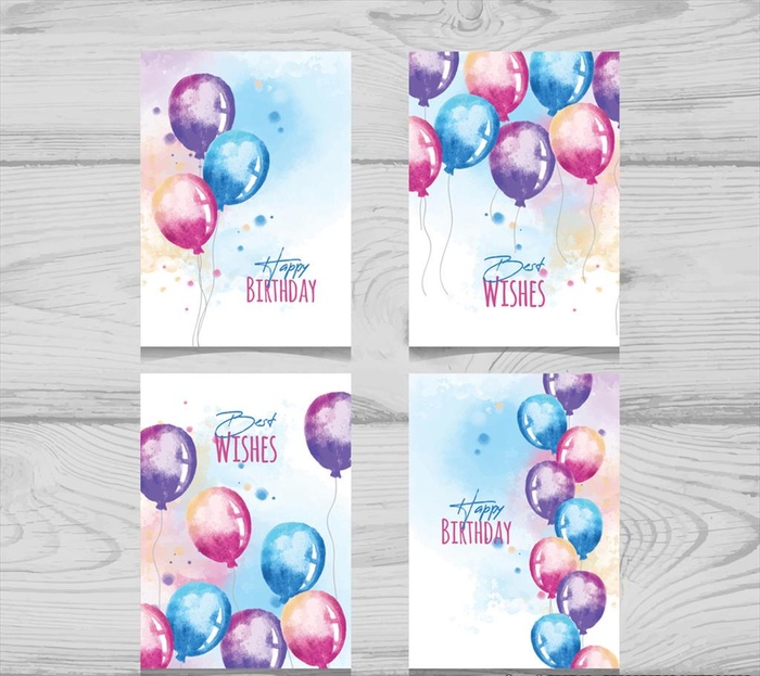 水彩绘气球 生日卡片图片ai矢量模版下载