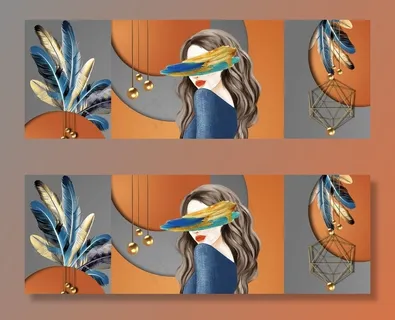 抽象美女羽毛几何图形装饰画图片