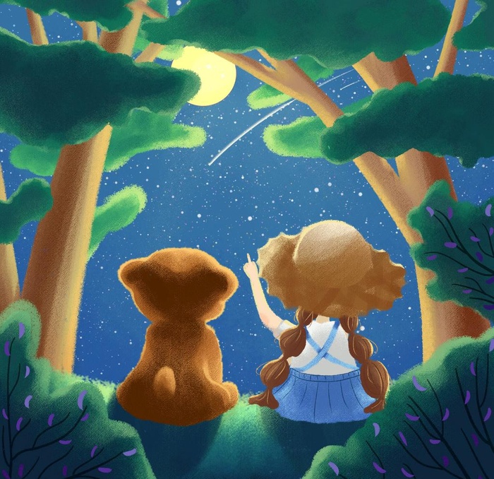小熊和人看星星 绘本图片(2332x2272)psd模版下载