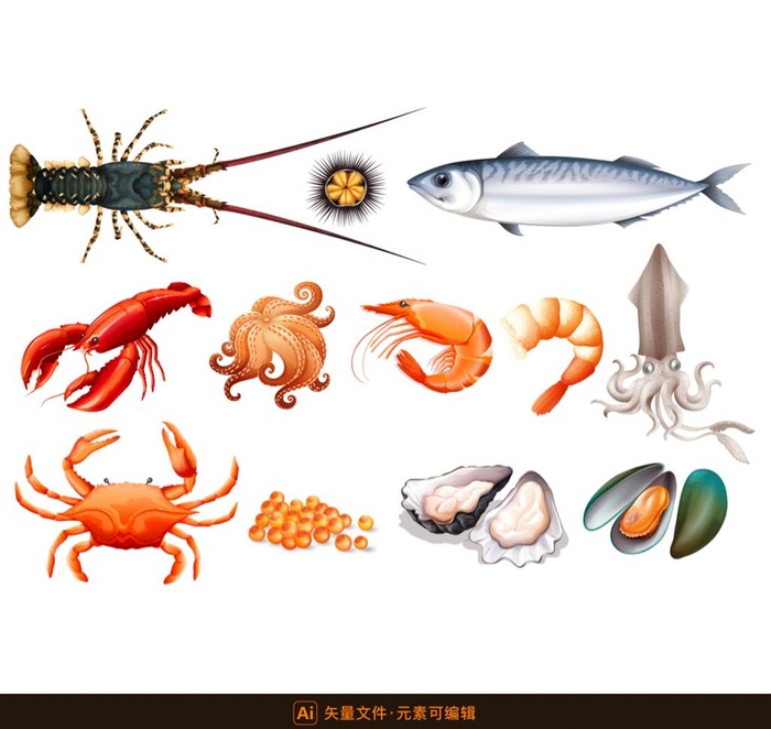 海鲜矢量插画图片ai矢量模版下载