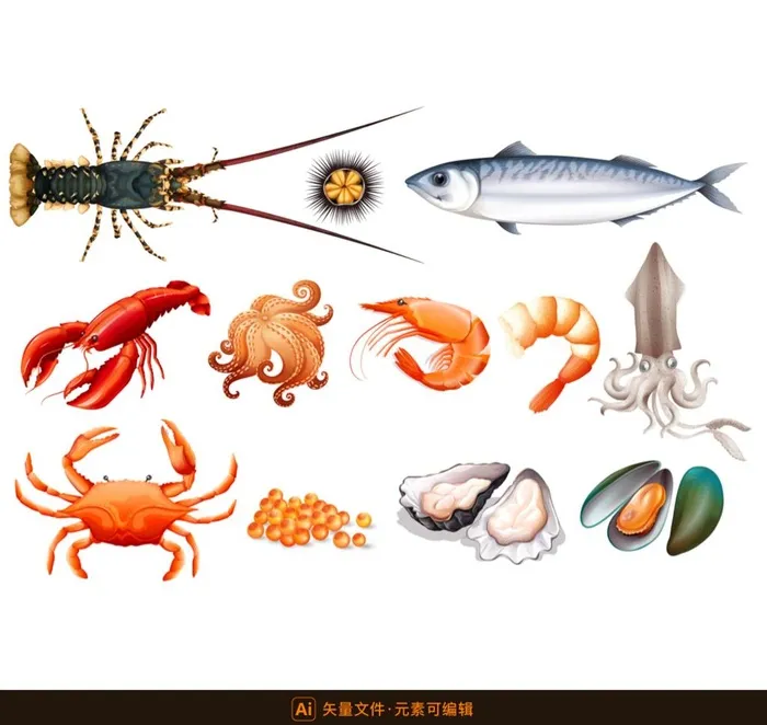 海鲜矢量插画图片ai矢量模版下载