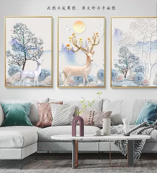 北欧麋鹿三联装饰画图片