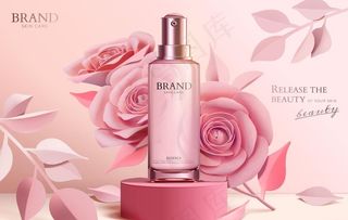 美妆海报 浪漫 玫瑰 剪纸风 图片
