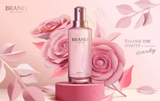 美妆海报 浪漫 玫瑰 剪纸风 图片