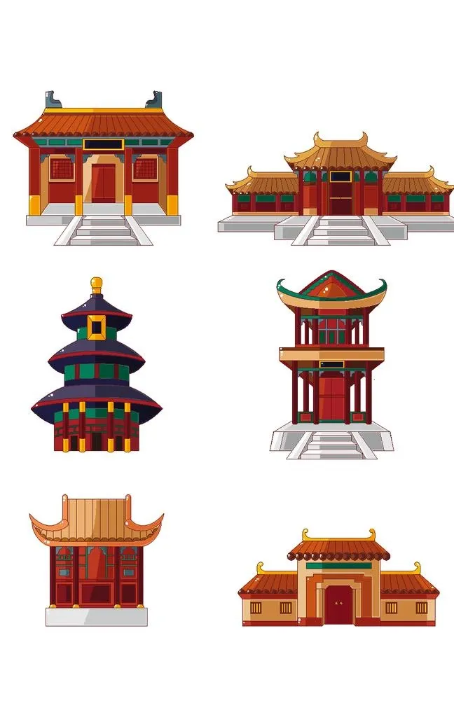 中式复古建筑图片ai矢量模版下载