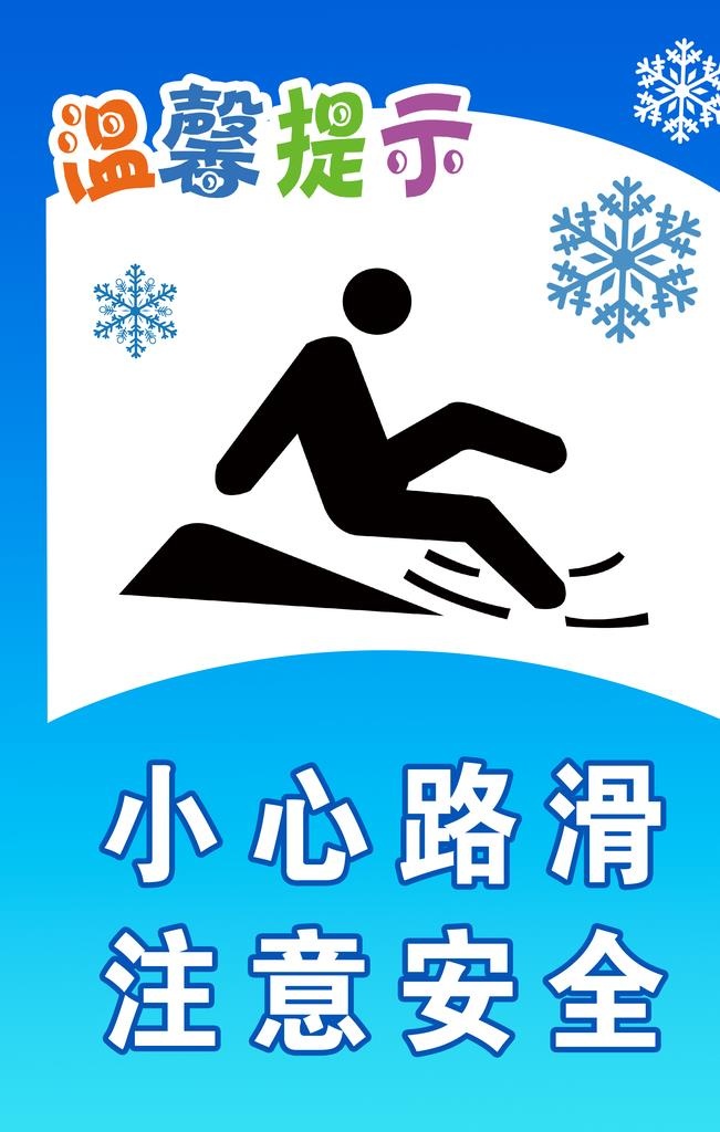 小心路滑警示牌图片