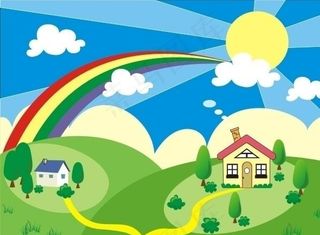 彩虹 小房子 蓝天 白云图片