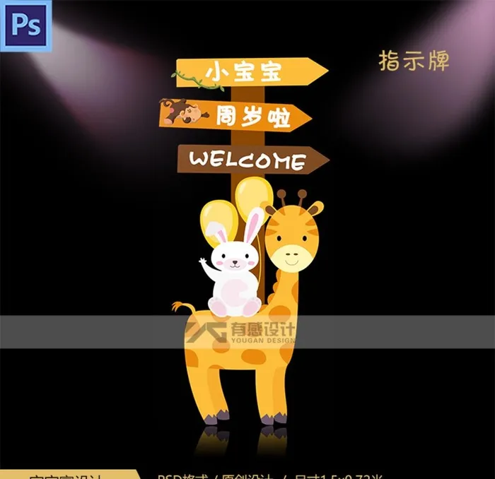 小动物指示牌图片(2835x5906)psd模版下载