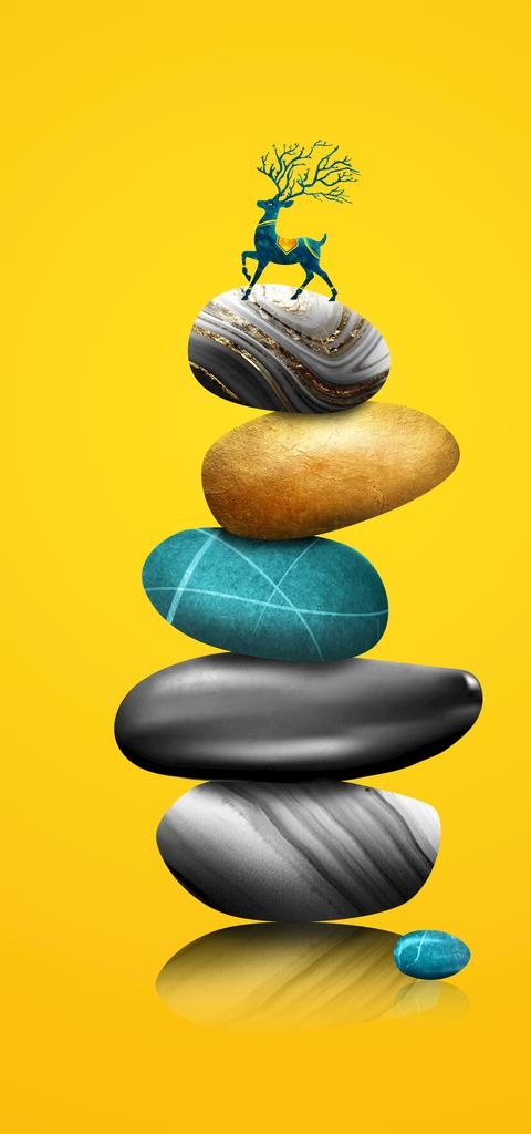 金色麋鹿石来运转发财鹿晶瓷画图片(3402x6804)psd模版下载