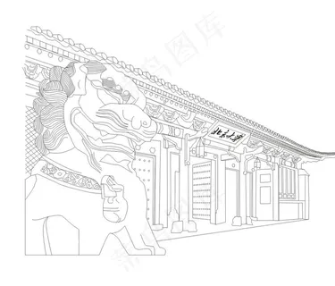 北京大学门口线稿图片