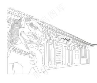 北京大学门口线稿图片